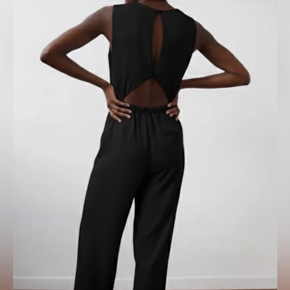 Aritzia Babaton New Hamptons Sleeveless Cut Out Back Black Maxi Jumpsuit